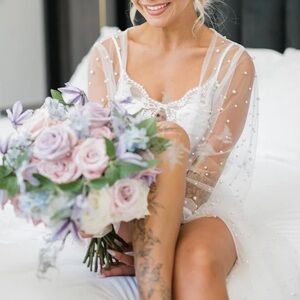 Floor length pearl tulle robe